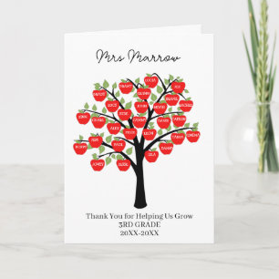 class names teacher thank you apple tree card