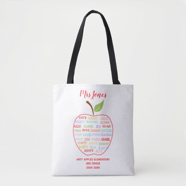 class names teacher thank you apple word art tote bag (Front)
