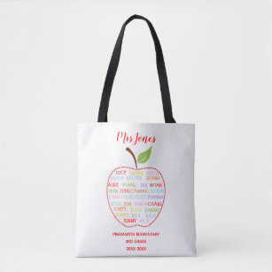 class names teacher thank you apple word art tote bag