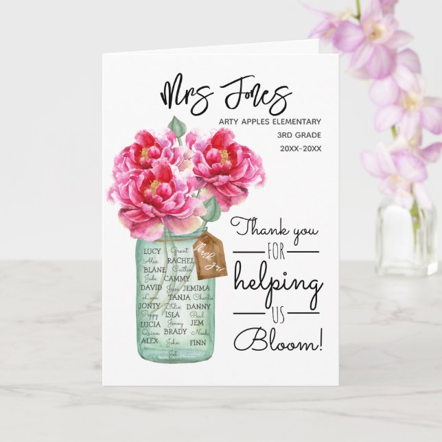 class names teacher thank you bouquet of flowers card (Orchid)