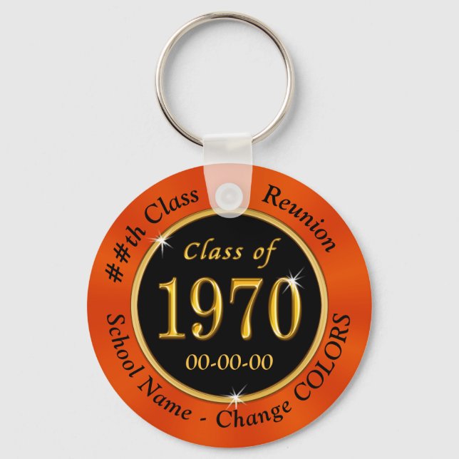Class of 1970 Gifts Black and Orange or Your Colou Key Ring (Front)