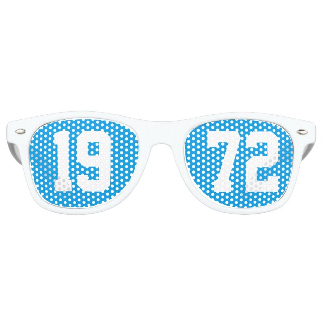 Class of 1972 High School Reunion Blue White Retro Retro Sunglasses (Front)