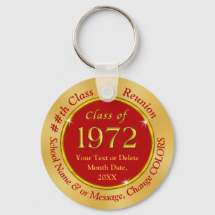 Class of 1972 Souvenirs, Red and Gold or Any COLOR Key Ring