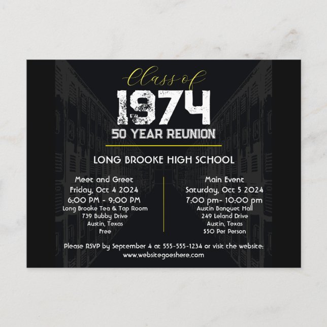 Class of 1974 50 Year High School Reunion 2 Events Postcard (Front)