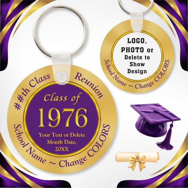 Class of 1976, 50th Class Reunion Party Favours, Key Ring (Class of 1976 party favors. Purple and gold, class of 76 ideas. Class of 1976 favors as cheap gifts.)