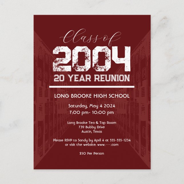 Class of 2004 20 Year High School Reunion 1 Event Postcard (Front)