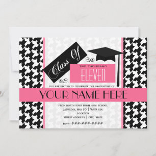 Class of 2011 Houndstooth & Pink Graduation Invitation