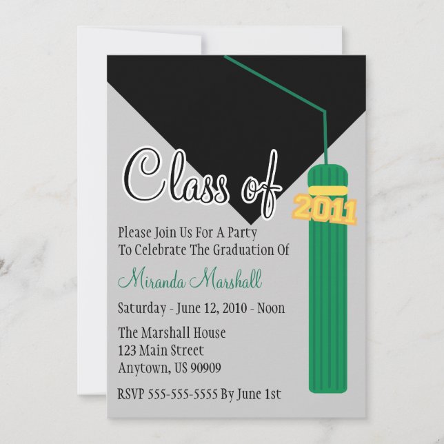 Class Of 2011 Tassel Graduation Invitation (Green) (Front)