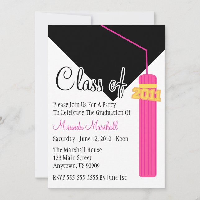 Class Of 2011 Tassel Graduation Invitation (Pink) (Front)