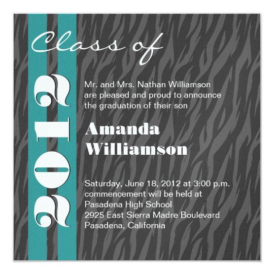 Class of 2012 Aqua Grey Zebra Change to Any Year Card
