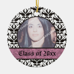 Class of 2012 Grad Graduation damask photo Ceramic Tree Decoration