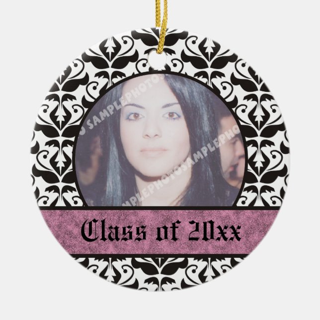 Class of 2012 Grad Graduation damask photo Ceramic Tree Decoration (Front)