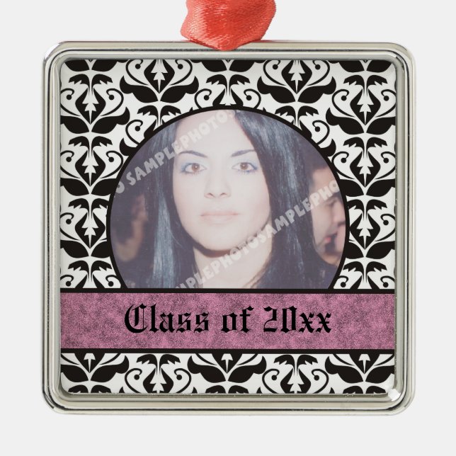 Class of 2012 Grad Graduation damask photo Metal Tree Decoration (Front)