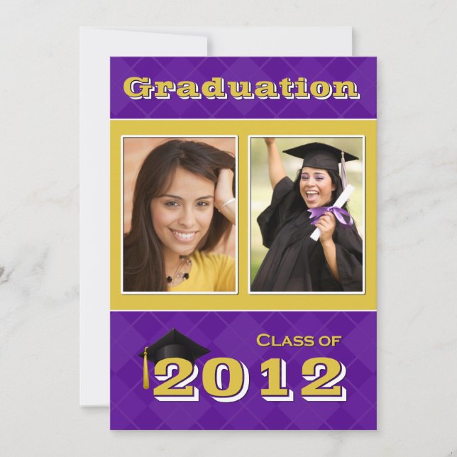 Class of 2012 Purple and Gold Argyle Graduation Invitation (Front)