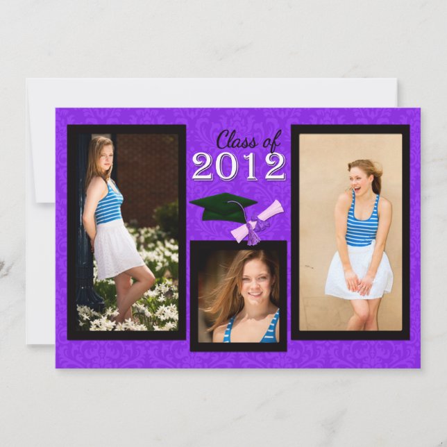 Class of 2012 Purple Damask Graduation Invitation (Front)