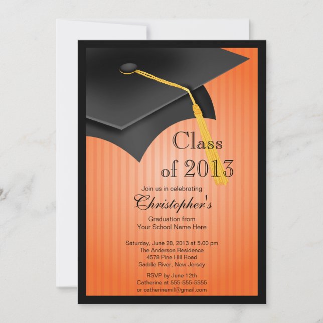 Class of 2013 Black Grad Cap Graduation Party Invitation (Front)