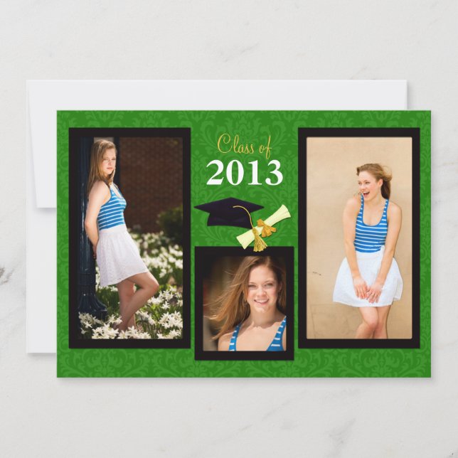 Class of 2013 Green Damask Graduation Invitation (Front)