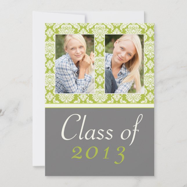 Class of 2013 Green Damask Graduation Invitation (Front)