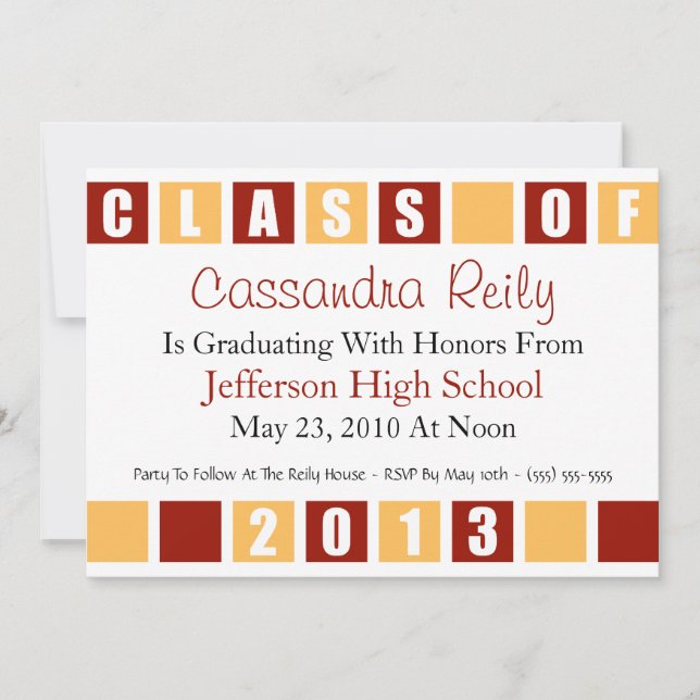 Class Of 2013 Invitation (Maroon / Gold Boxes) (Front)