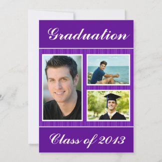 Class of 2013 Purple Striped Graduation 3 Photo Invitation