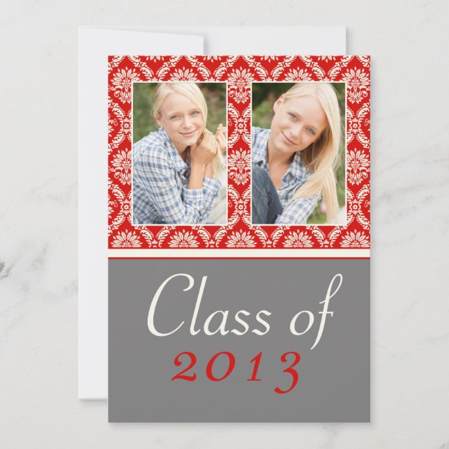 Class of 2013 Red Damask Graduation Invitation (Front)