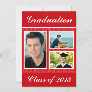Class of 2013 Red White Striped Graduation 3 Photo Invitation
