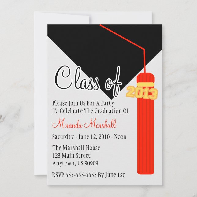 Class Of 2013 Tassel Graduation Invite (Red) (Front)