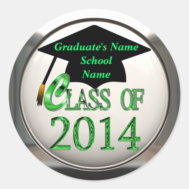 Class Of 2014 Green Graduation Stickers (Front)