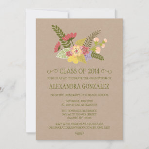 Class of 2014 kraft floral bunch graduation party invitation