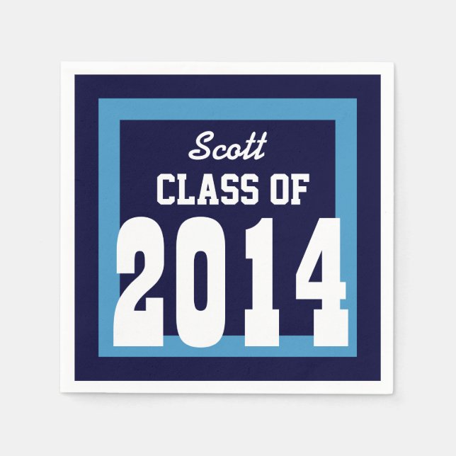 Class of 2014 or Any Year Graduation V01 BLUE Napkin (Front)