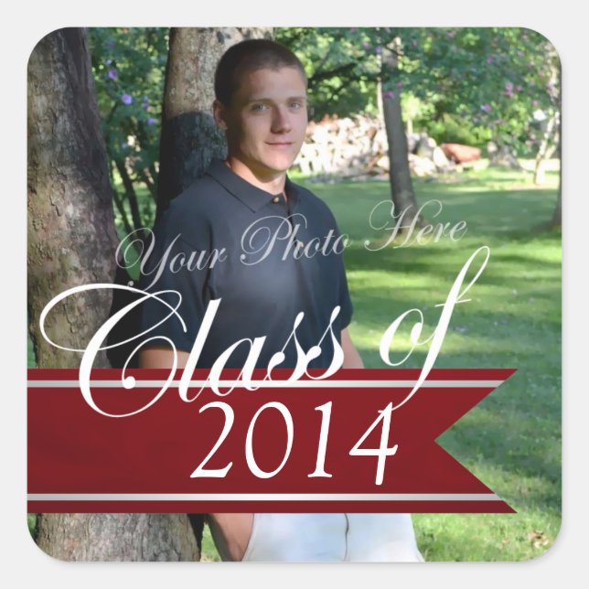 Class of 2014 Photo Banner Red Square Sticker (Front)