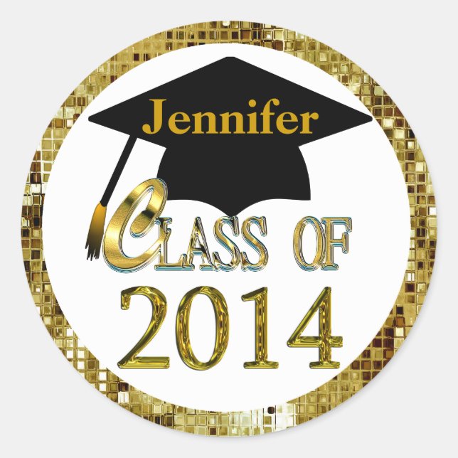 Class Of 2014 Sparkling Gold Graduation Stickers (Front)