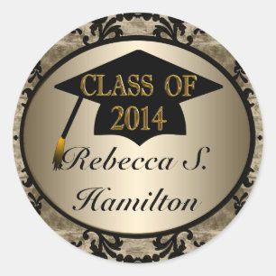 Class Of 2014 Vintage Gold Round Grad Stickers