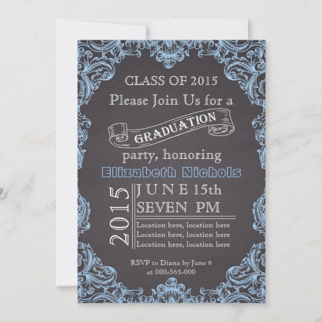 Class of 2015 chalkboard blue graduation invitation (Front)
