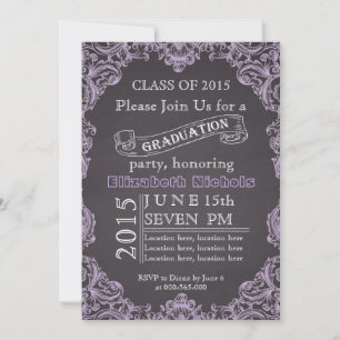 Class of 2015 chalkboard lavender graduation invitation
