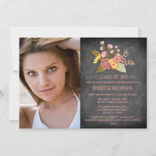 Class of 2015 floral chalkboard photo graduation invitation