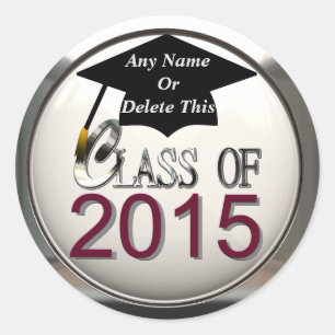 Class Of 2015 Maroon & Silver Graduation Stickers