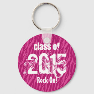 Class of 2015 or Any Year Graduation Pink Zebra Key Ring