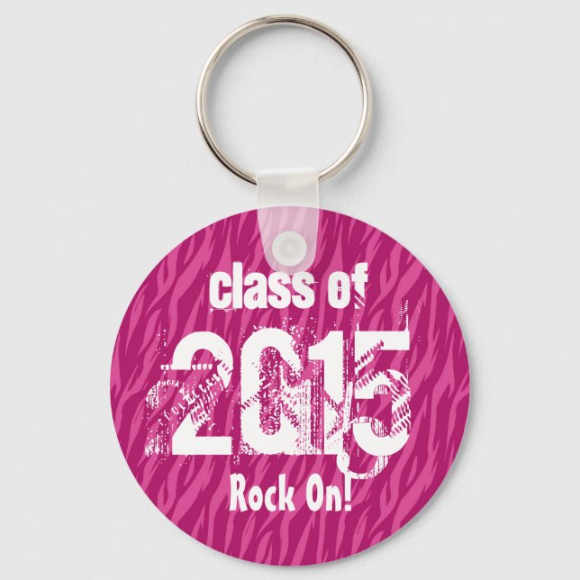 Class of 2015 or Any Year Graduation Pink Zebra Key Ring (Front)