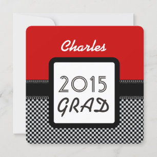 Class of 2015 or ANY YEAR Red Black Checks A10A Invitation