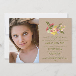 Class of 2015 photo kraft flowers graduation party invitation