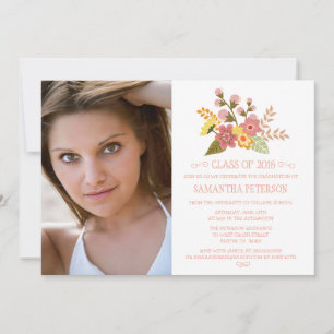 Class of 2016 floral bouquet photo graduation invitation