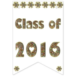 Class of 2016 Gold Glitter Hearts Typography Bunting