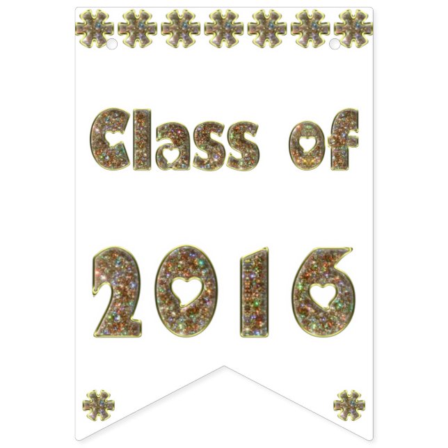 Class of 2016 Gold Glitter Hearts Typography Bunting (Sixteenth Flag)