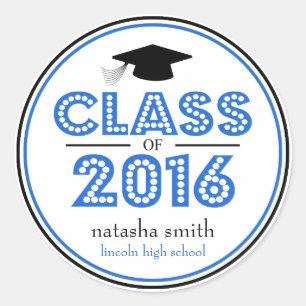 Class Of 2016 Graduation Favour (Blue / Black) Classic Round Sticker
