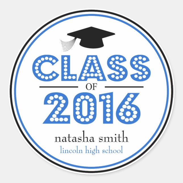 Class Of 2016 Graduation Favour (Blue / Black) Classic Round Sticker (Front)