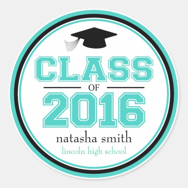 Class Of 2016 Graduation Favour (Teal / Black) Classic Round Sticker (Front)