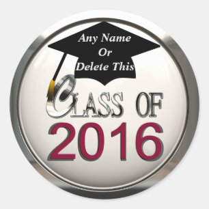 Class Of 2016 Maroon & Silver Graduation Stickers
