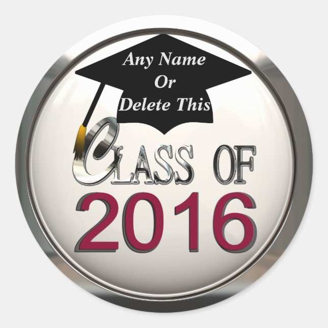 Class Of 2016 Maroon & Silver Graduation Stickers (Front)