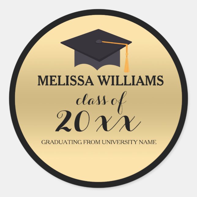 Class Of 2016 Modern Black Hat Gold Background Classic Round Sticker (Front)